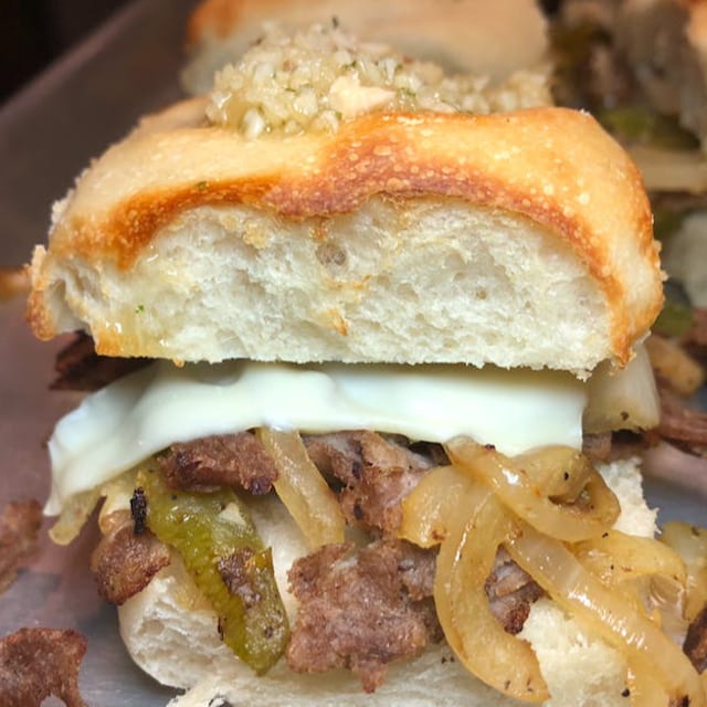 Philly Cheesesteak Garlic Knot Slider.